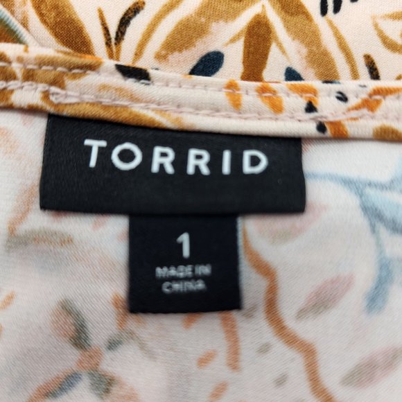 Torrid Women Size 1 / 1X  Faux Wrap Dress Pockets Orange Blue Floral Print - Picture 3 of 10